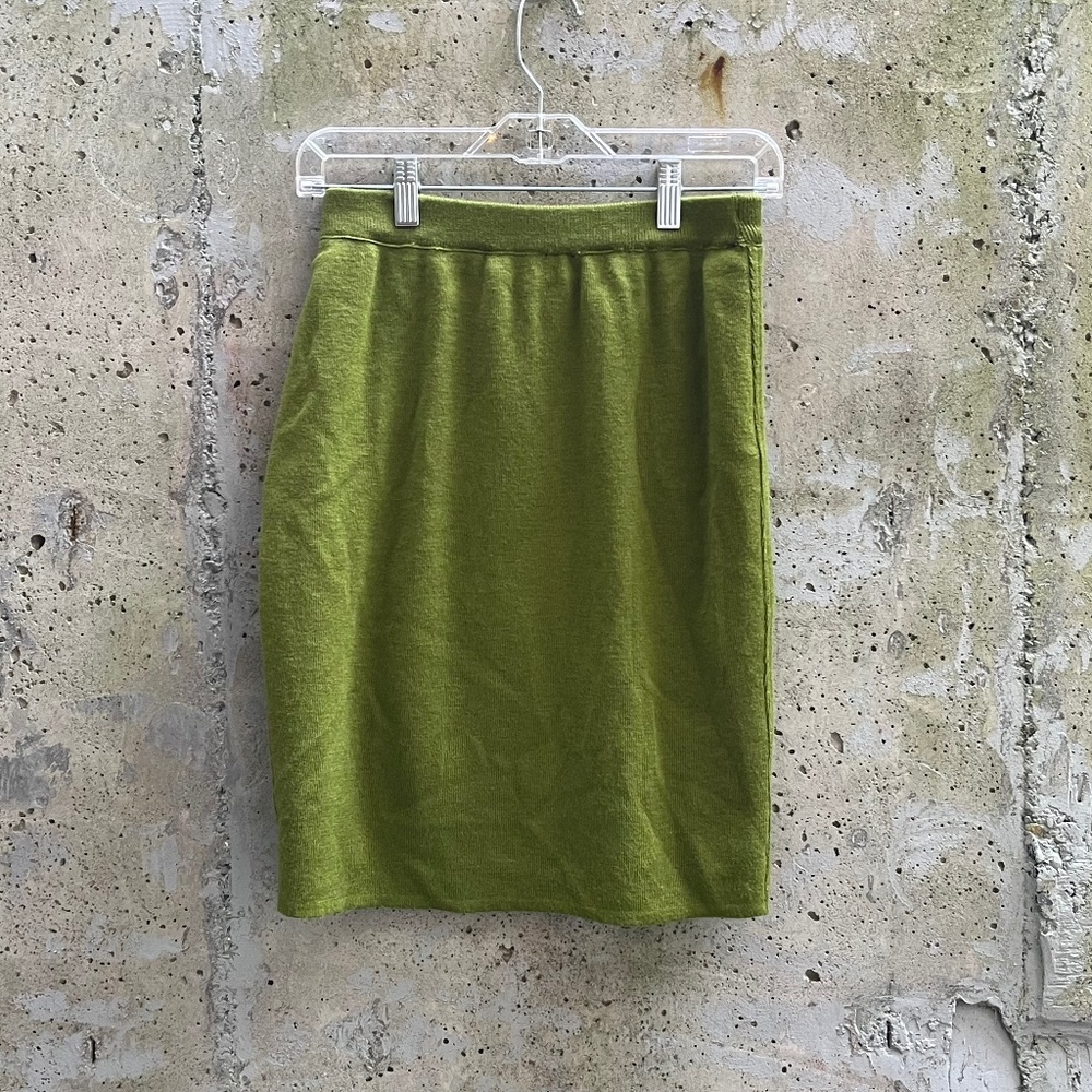 Vintage Rodier Sweater Skirt, Olive Green, Size 8